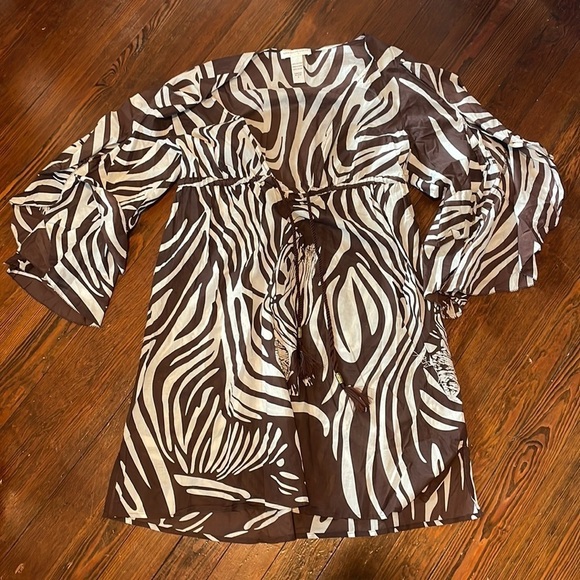 Diane von Furstenberg women’s brown and white zebra coverup Size P - Picture 1 of 5